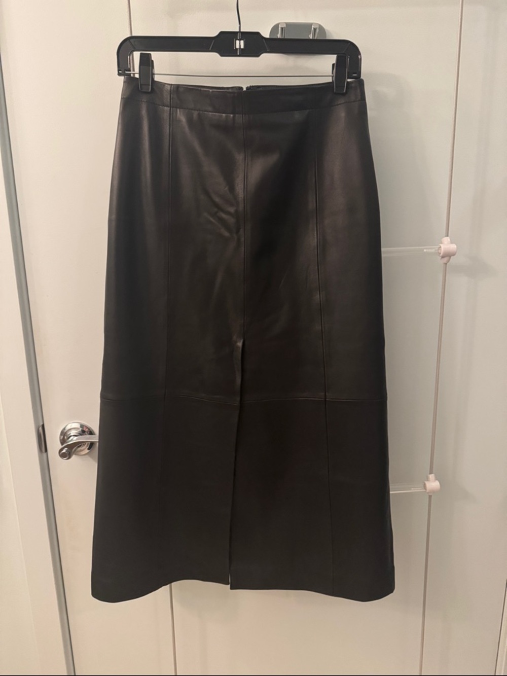 Club Monaco Black Leather Midi Skirt